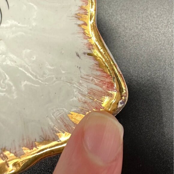 Vintage Italian Pottery Leaf Dish Strawberries Gold Decorative Vanity Tray Italy - Picture 7 of 10